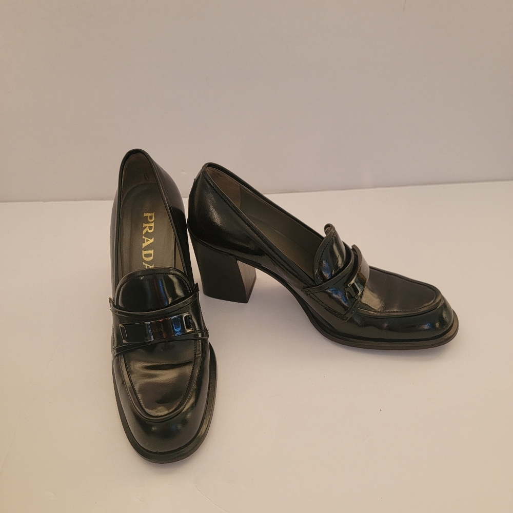 Vintage Leather Prada Loafers Heel - Picture 1 of 15